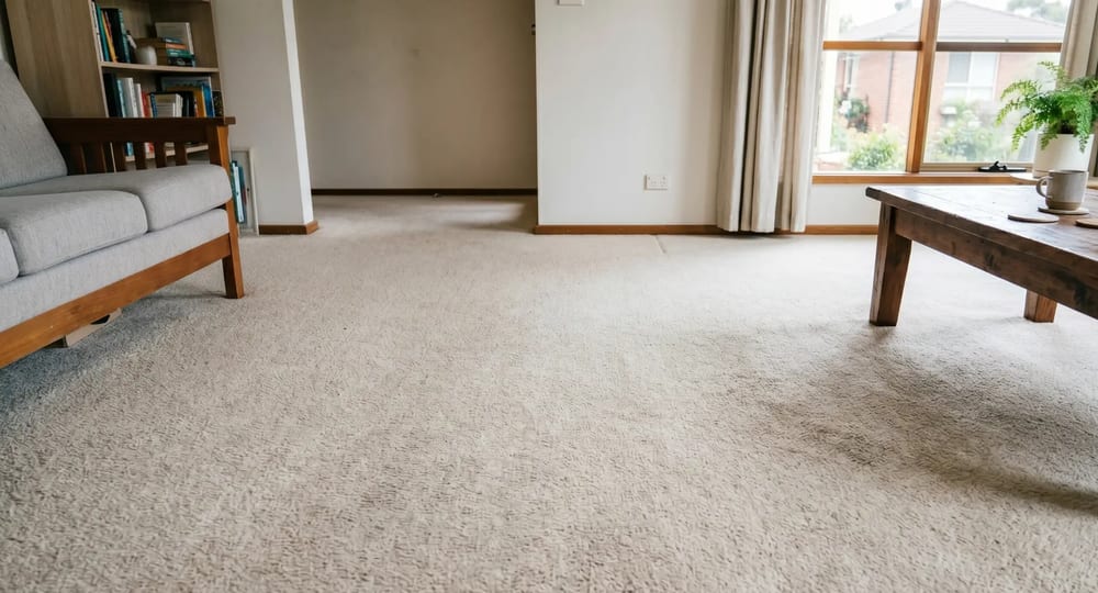The same Sydney living-room carpet after professional steam cleaning, fresh and clean
