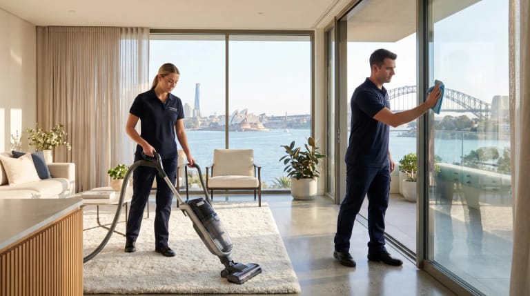 The Lufian Cleaning team working in a Sydney home with harbour views